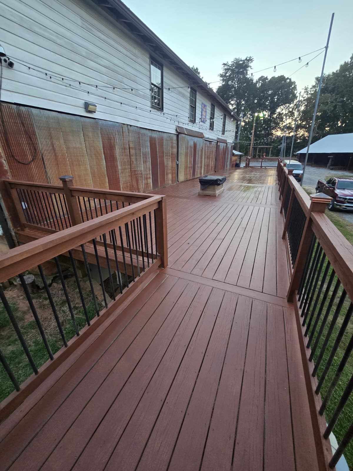 Restored wood deck after custom stain and protective finish